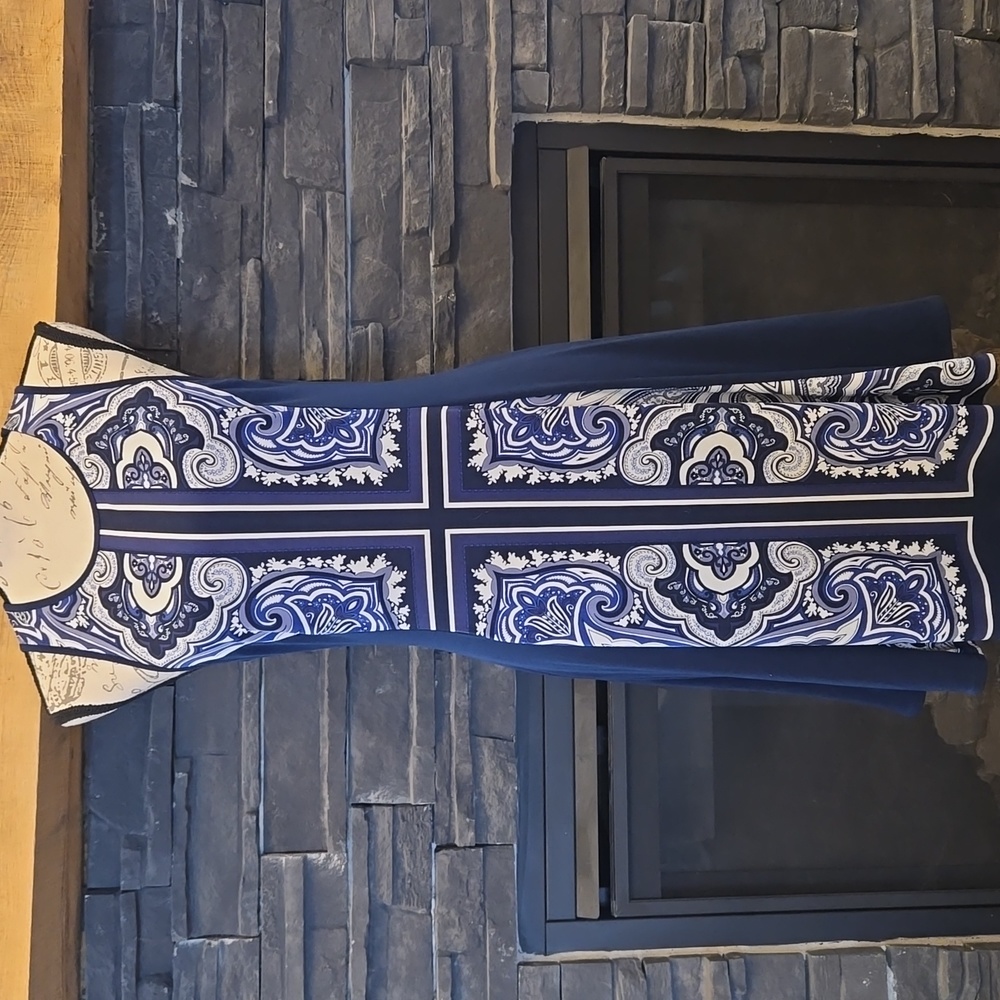 Banana Republic Navy & White Fit & Flare Medium Sleeveless Jersey Knit Dress